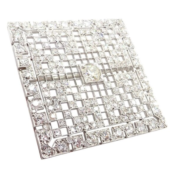 Vintage Estate Art Deco Platinum 5ctw Diamond Square Pin Brooch - Picture 9 of 10